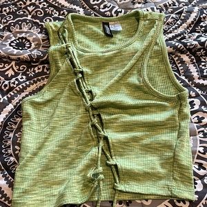 Green tie up short sleeve crop top